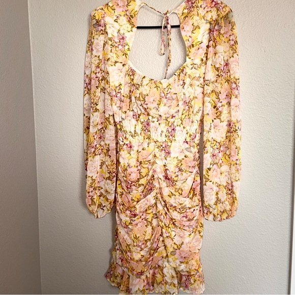 Astr the Label Floral Long Sleeve Dress in Pink and Yellow - Picture 3 of 6